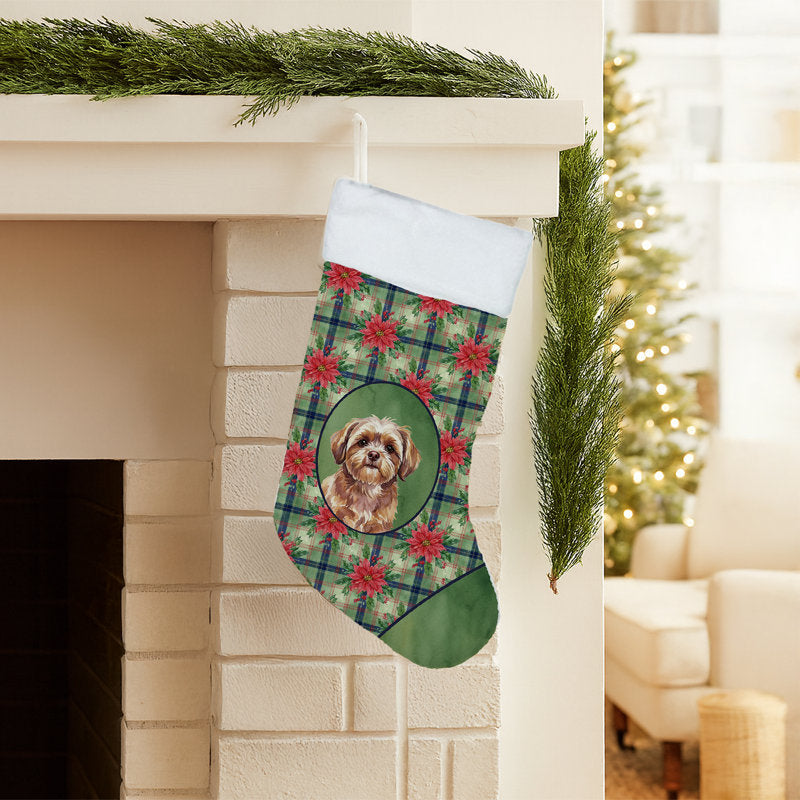 Liver Shih Tzu Christmas PoinsettIas Holiday Stocking