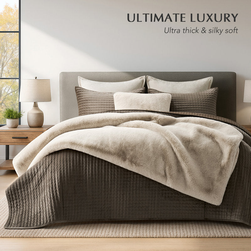 Luxury Soft Faux Chinchilla Fur Throw Blanket 1220GSM