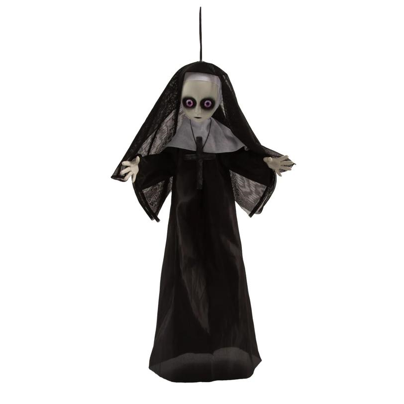 19 3/4" Hanging Black & White Nun with Cross Halloween Decoration