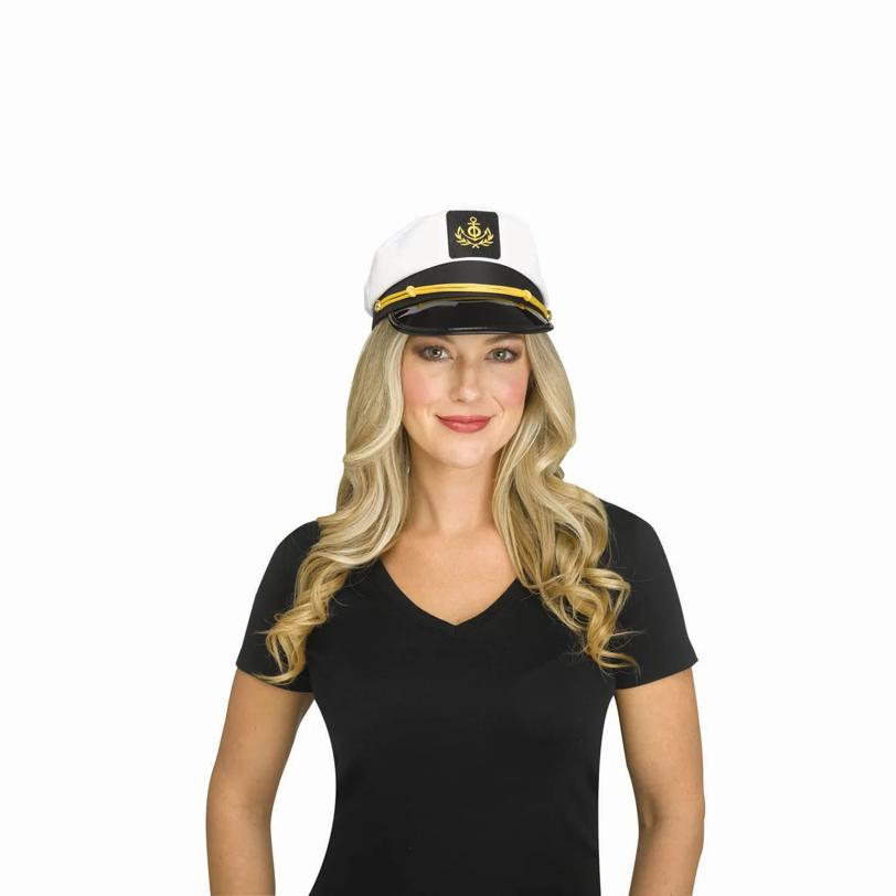 Adults White, Black & Gold Polyester Skipper Hat Costume Accessory