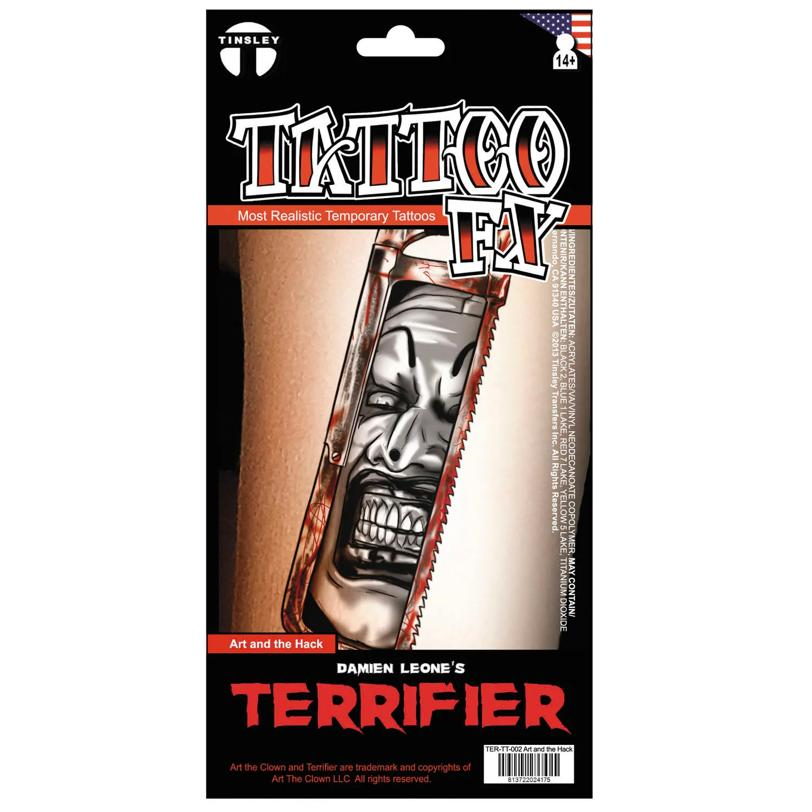 Tinsley Transfers Terrifier 3 Art the Clown with Hacksaw Temporary Tattoo