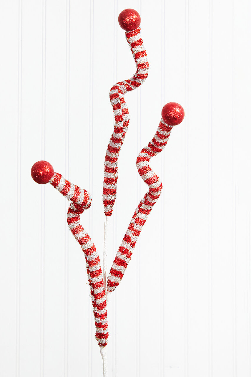 35? Tinsel Peppermint Twist Ball Spray Festive Candy Cane Accent