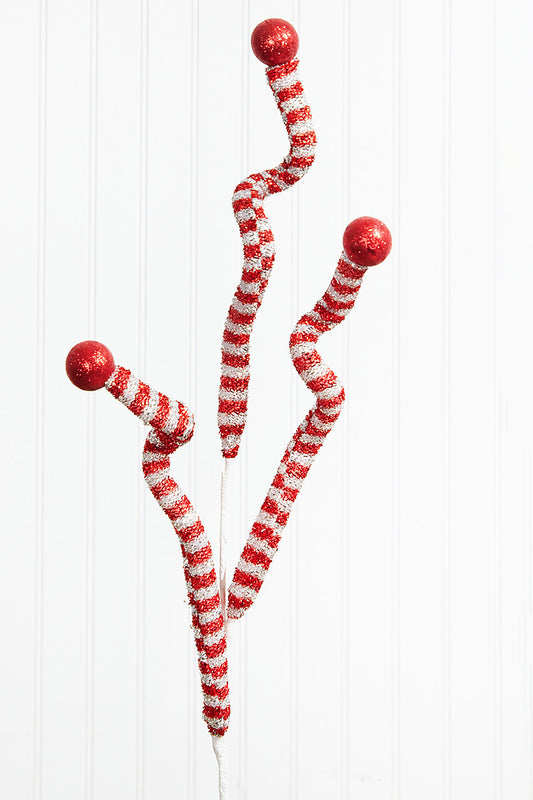 35? Tinsel Peppermint Twist Ball Spray Festive Candy Cane Accent