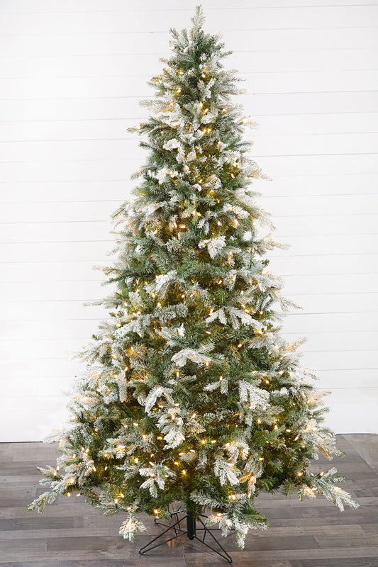 7.5' Snow Tip Aspen Christmas Tree with 650 LED Lights Bright Winter Glow Tree