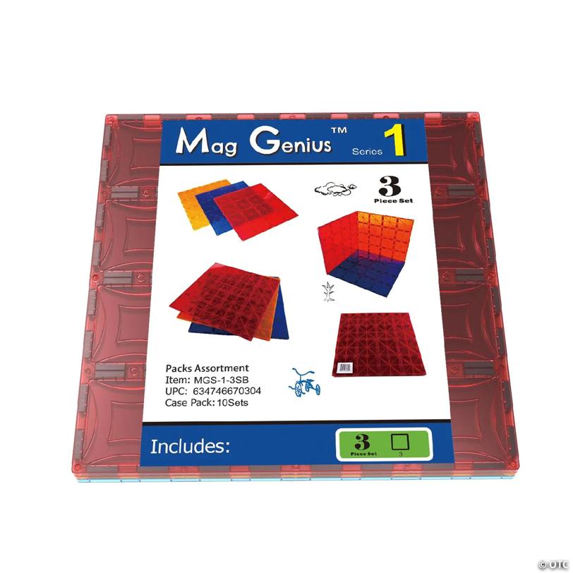 Mag-Genius Magnet Tiles 12" x 12" Building Magnetic Plate Set of 3 Colors STEM | USA Decoration®