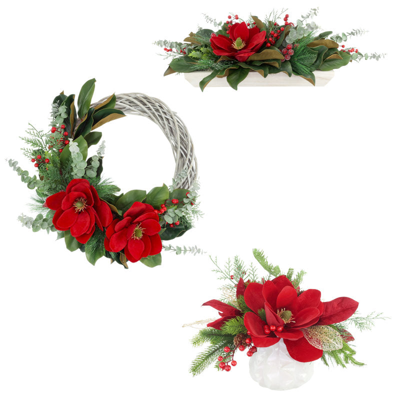 Magnolia Christmas wreath with magnolia flowers