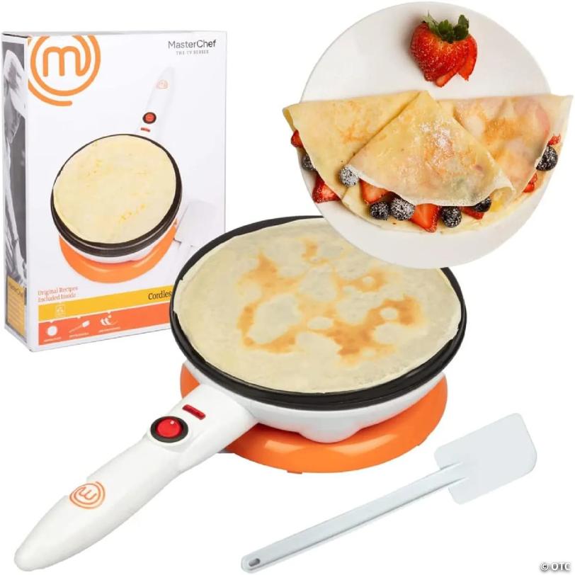 MasterChef Cordless Crepe Maker with Non-stick Dipping Plate plus Electric Base and Spatula, Recipe Guide Included, Fun Baking Gift | USA Decoration®