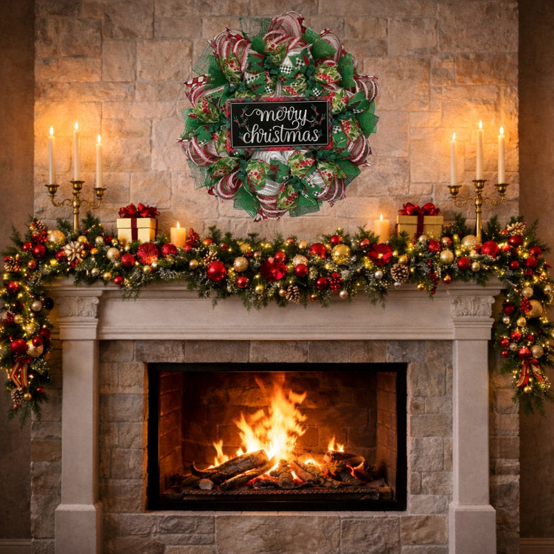 Merry Christmas Plaid Border Handmade Wreath