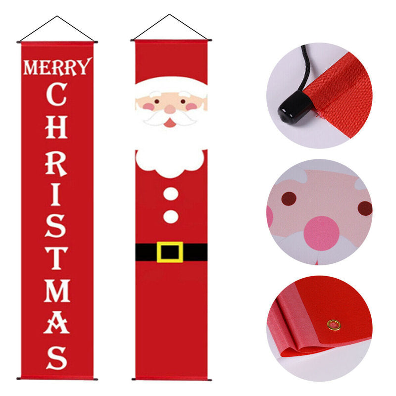 Merry Christmas Santa Claus Banner Flag Wall Hanging Xmas Party Decor