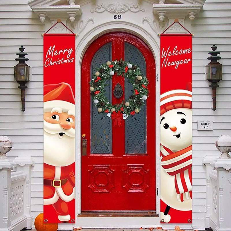 Merry Christmas Snowman Santa Claus Banner Flag Wall Hanging Xmas Party Decor