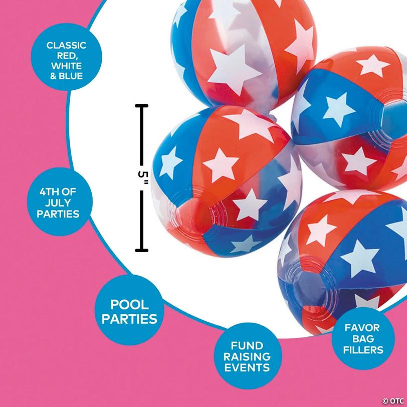 Mini Inflatable 5" Red White Blue Beach Balls - 12 Pc.