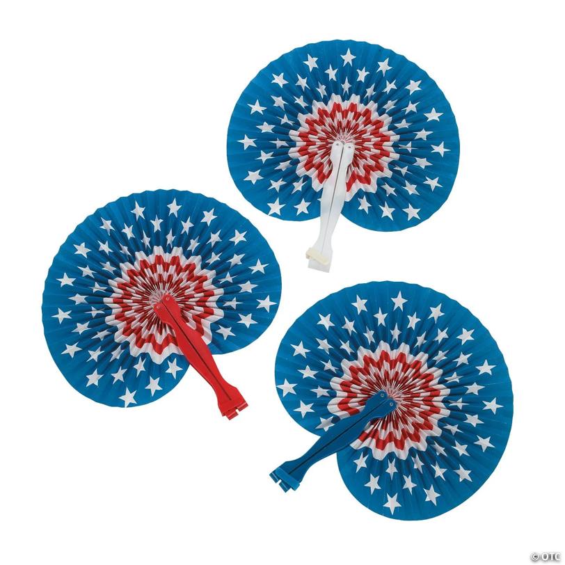 Mini Patriotic Folding Hand Fans - 12 Pc.