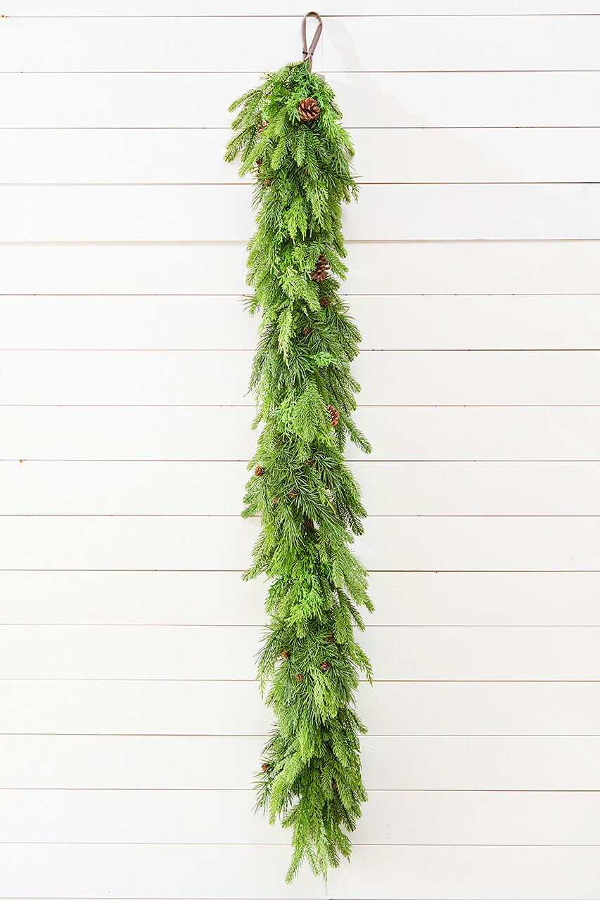 72" x 12" Mixed Evergreen Garland with Natural Touch Finish for Seasonal Decor