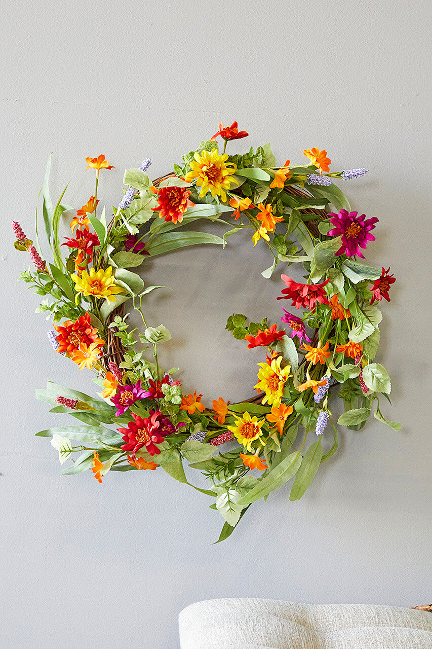 24" Mixed Daisy Wreath Bright & Cheerful Floral Wreath for Spring & Summer Decor