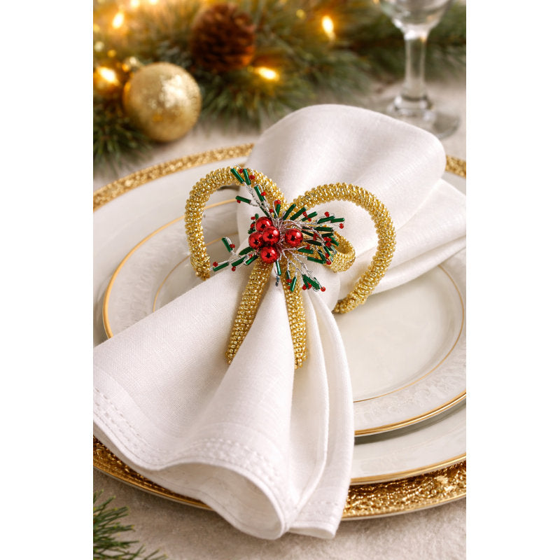 Multicolor Hand Beaded Candy Cane Napkin Rings, Set Of 4