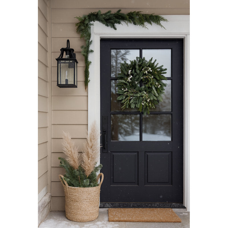 Natural Fresh Evergreens and Dried Flower Holiday Eucalyptus, Ammobium, Cedar, and Flax Wreath