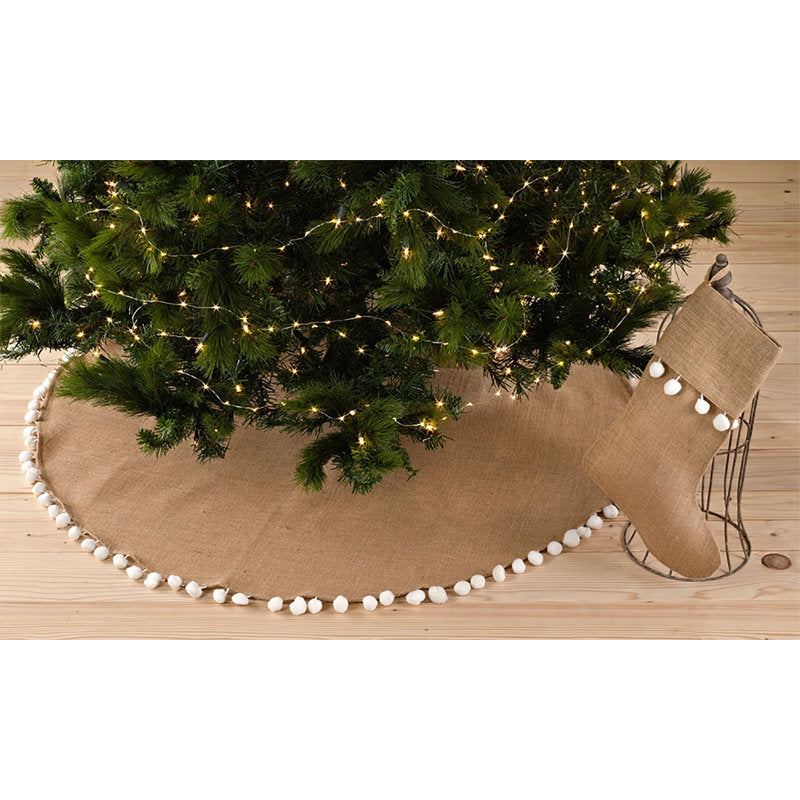 Natural Patton Collection Pompom Design Decorative Jute Stocking 13" W X 19" L