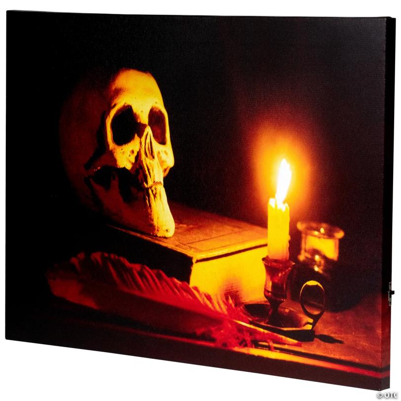 Northlight Black and Orange LED Lighted Skull Halloween Wall Art 12" x 15.75