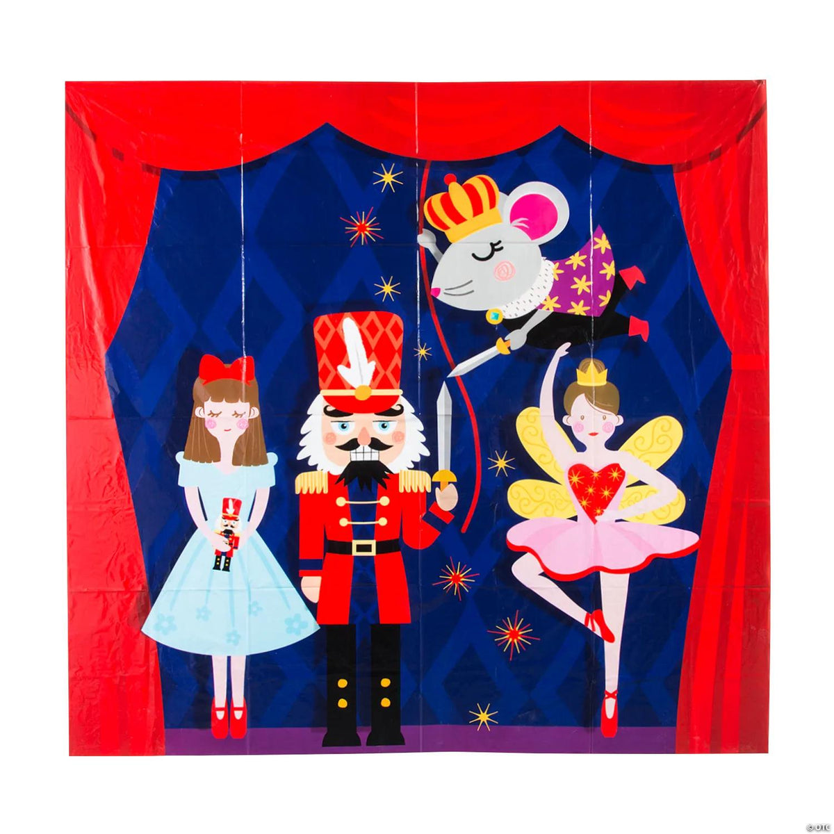 Nutcracker-themed Christmas backdrop banner hung on a wall as holiday party decoration