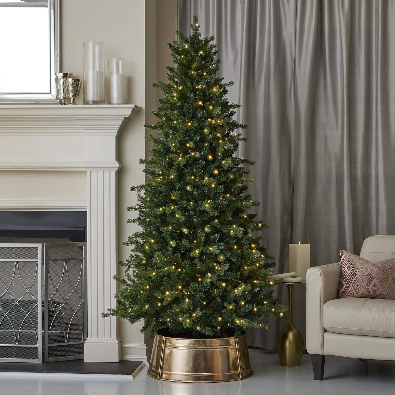 7' Palmetto LED Pine Tree Pre-Lit Pine Tree with LED Lights for Holiday Décor