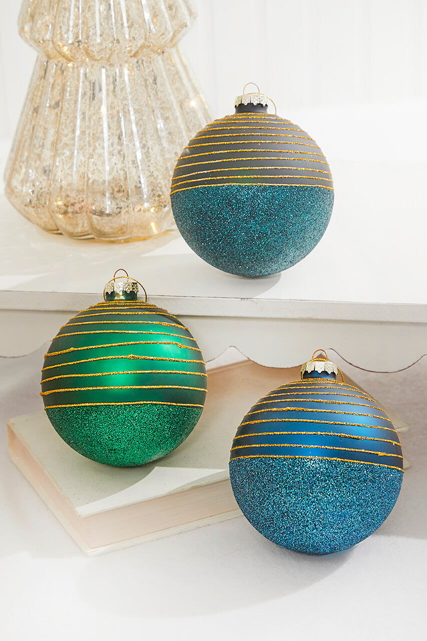 4? Line Ball Ornament Glitter Striped Glass Globe