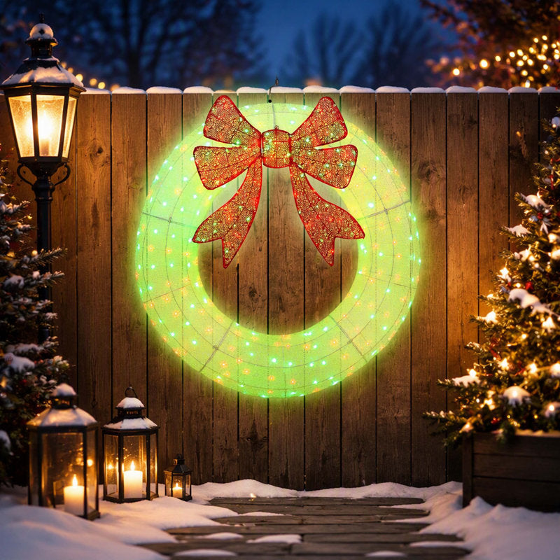 Outsunny 60 Inch LED Christmas Wreath Decoration, Dual Color Lights, 44 Lighting Modes, Daily Timer & Remote, Metal Frame, Indoor Outdoor Decor for Front Door & Window