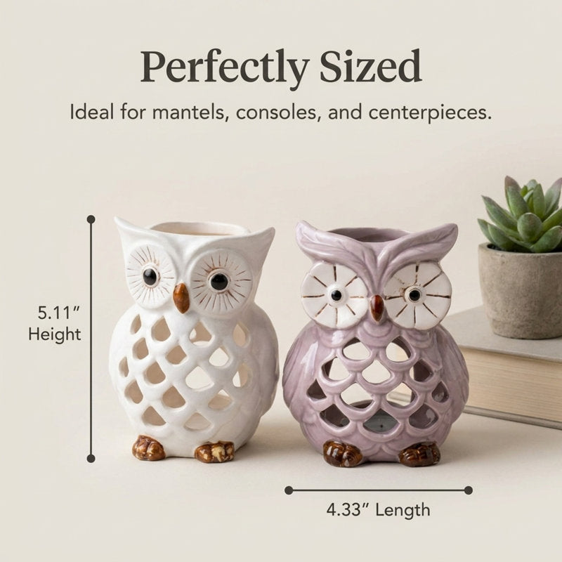 Owl Tabletop Tealight Holder Candle Lantern for Home, Office, Bedroom, Sideboard, and Christmas Decor