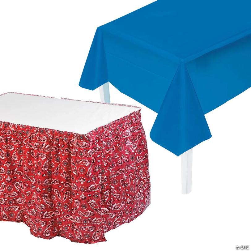 Patriotic Blue Rectangle Tablecloth with Red Bandana Table Skirt Decorating Kit - 2 Pc.