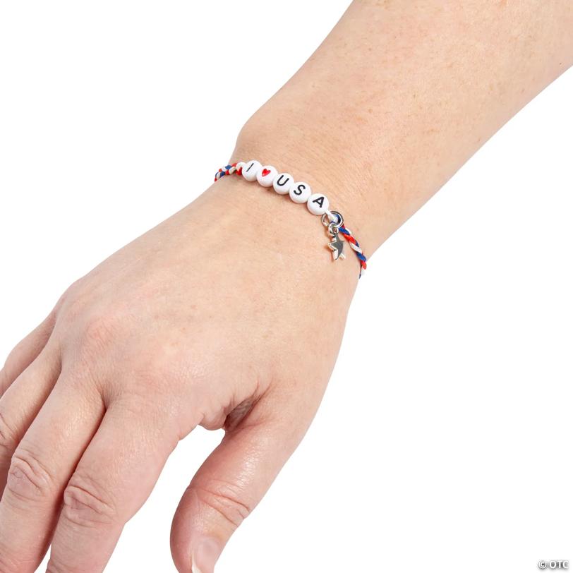 Patriotic I Love USA Adjustable Friendship Bracelets - 12 Pc.