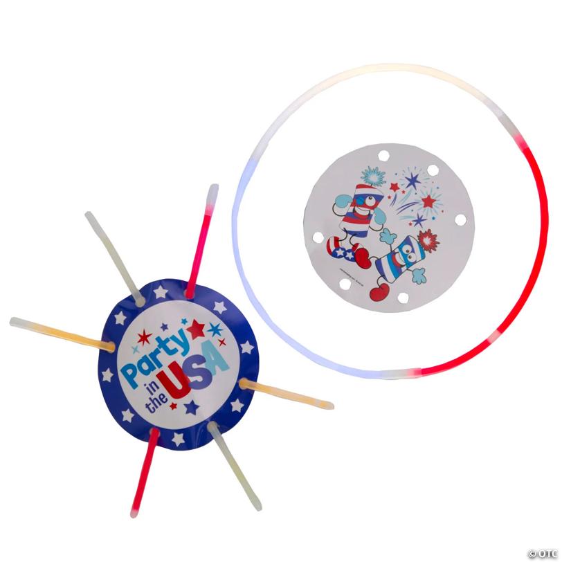 Patriotic Red, White & Blue Glow Necklace Handouts with Card for 24