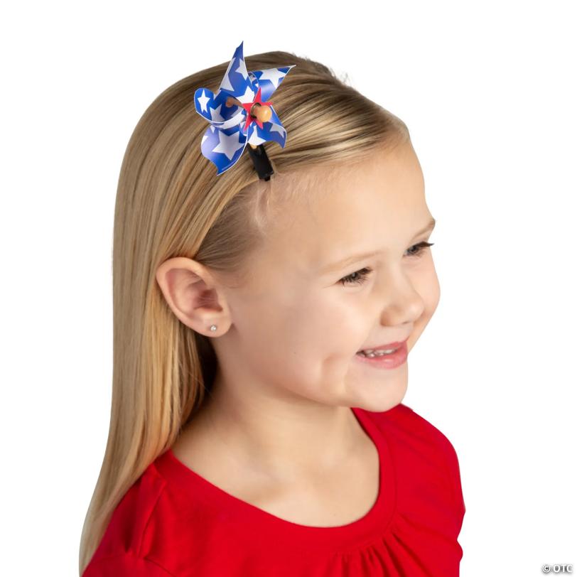 Patriotic Red White & Blue Pinwheel Hair Clips - 12 Pc.
