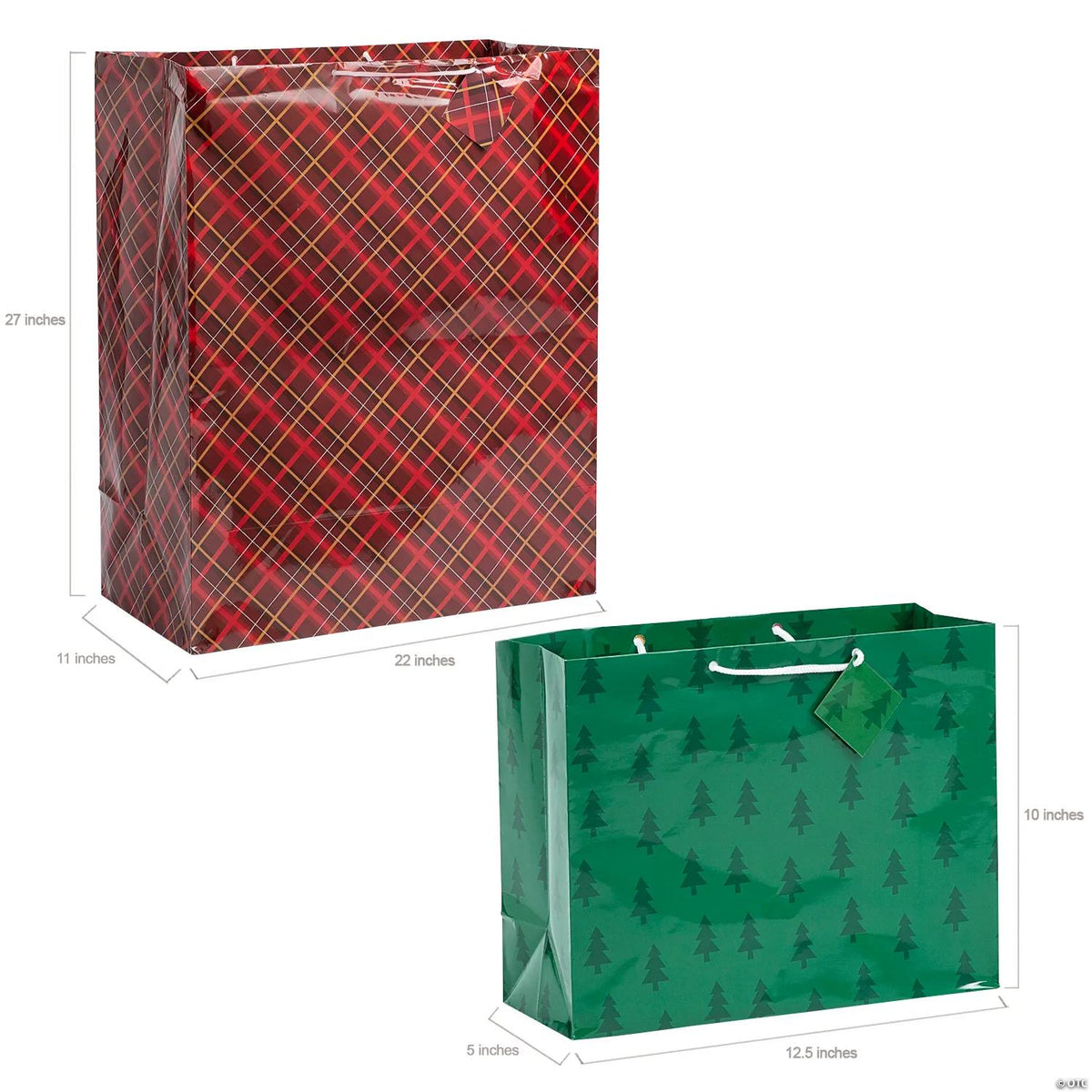 Patterned Christmas Paper Gift Bags with Tags - 6 Pc.