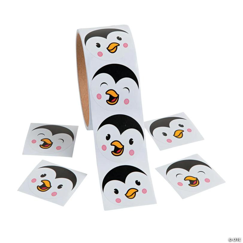 Penguin Face Sticker Roll - 100 Pc. | USA Decoration®