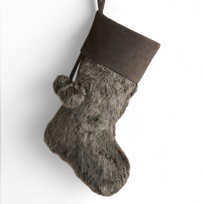 Personalization Mall Embroidered Grey Faux Fur Christmas Stocking