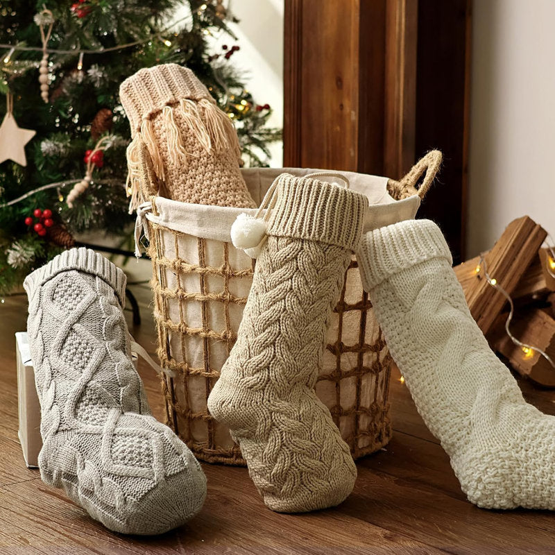 Personalized Knitted Christmas Stockings: 4 Pack 18 Inch Cable Knit Christmas Stockings, Cozy Hanging Xmas Stockings Boho Farmhouse Decorations For Family Holiday Décor