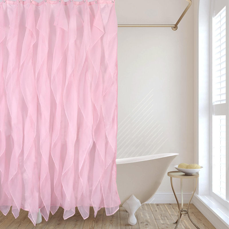 Pink Ruffle Shower Curtains For Bathroom Farmhouse Sheer Shower Curtain, 72 X 72 Inches