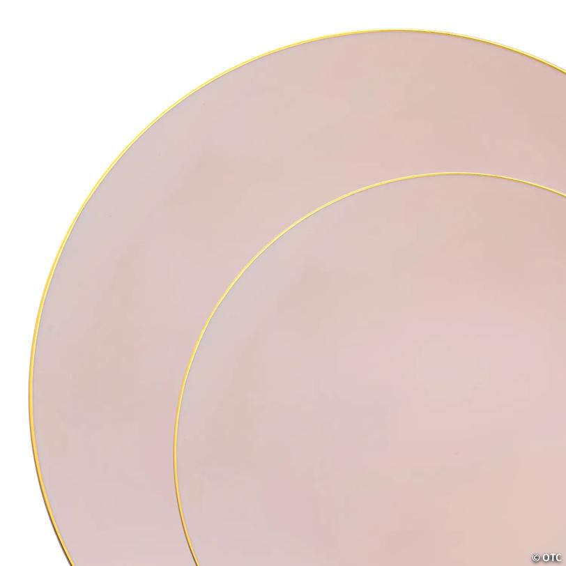 Pink with Gold Organic Round Disposable Plastic Dinnerware Value Set - 20 Dinner Plates + 20 Salad Plates | USA Decoration®