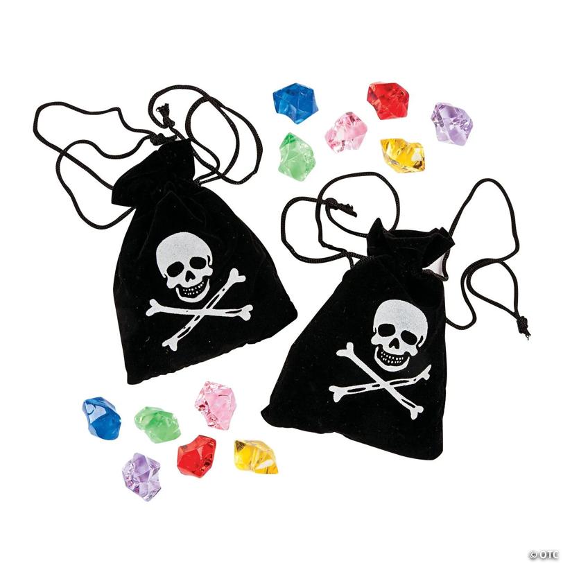 Pirate Drawstring Bags with Jewels - 12 Pc.