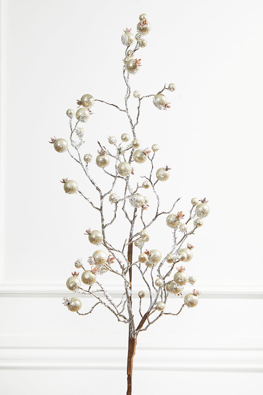 38? Platinum Gilded Frosted Crabapple Christmas Spray Elegant Holiday Branch Accent