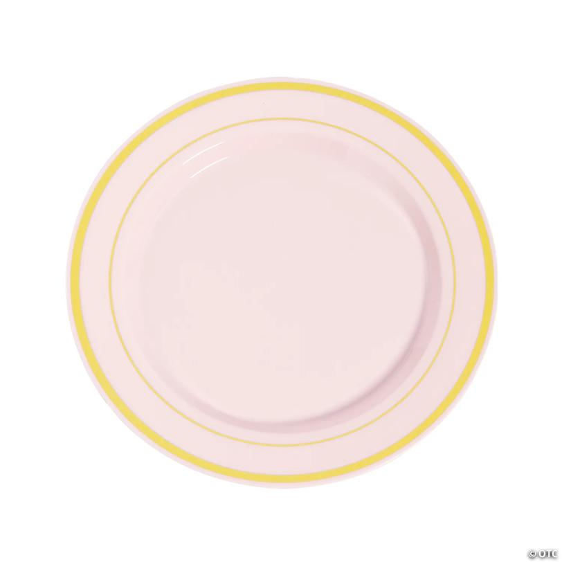 Premium Blush Plastic Dinner Plates with Gold Trim - 25 Pieces | USA Decoration®