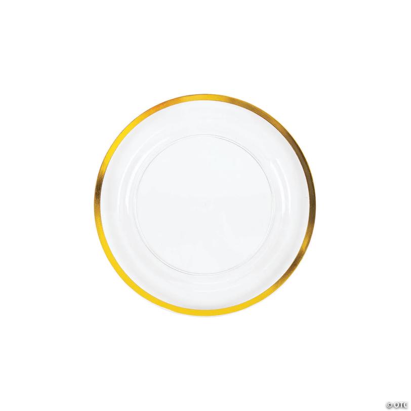 Premium Clear Plastic Dessert Plates with Gold Trim - 25 Pieces | USA Decoration®