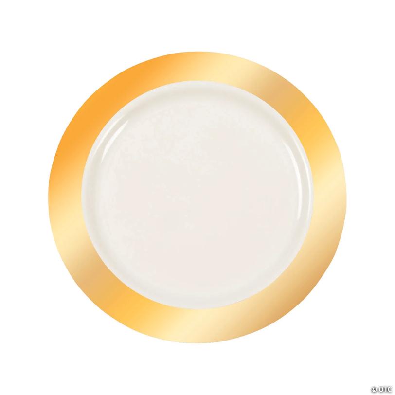Premium Ivory Plastic Dinner Plates with Gold Trim - 25 Pieces | USA Decoration®