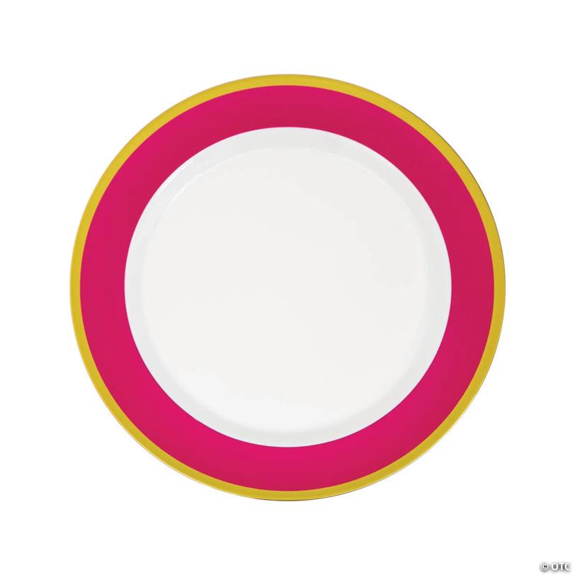 Premium Pink & White Plastic Dinner Plates with Gold Border - 10 Pieces | USA Decoration®