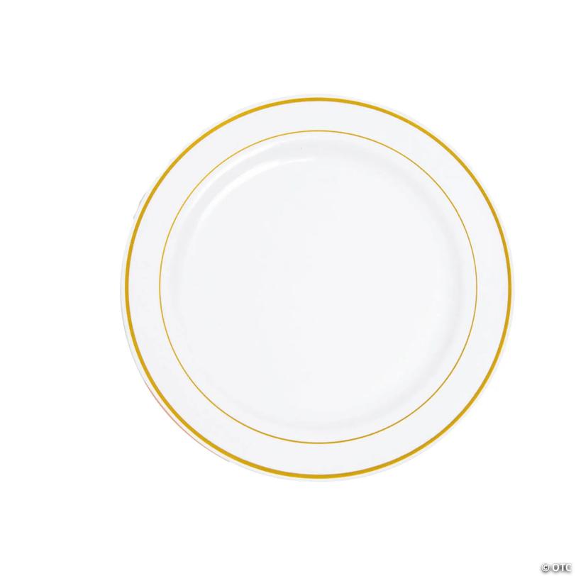 Premium White Plastic Dinner Plates with Metallic Trim - 25 Pieces | USA Decoration®