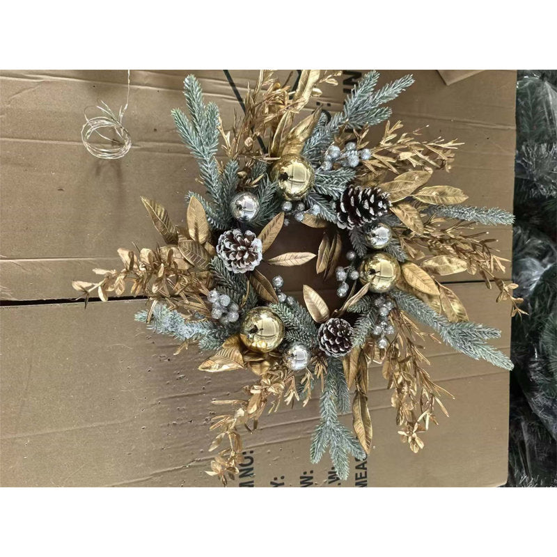 24" Pre-Lit Artificial Pine Christmas Wreath hanging on a front door