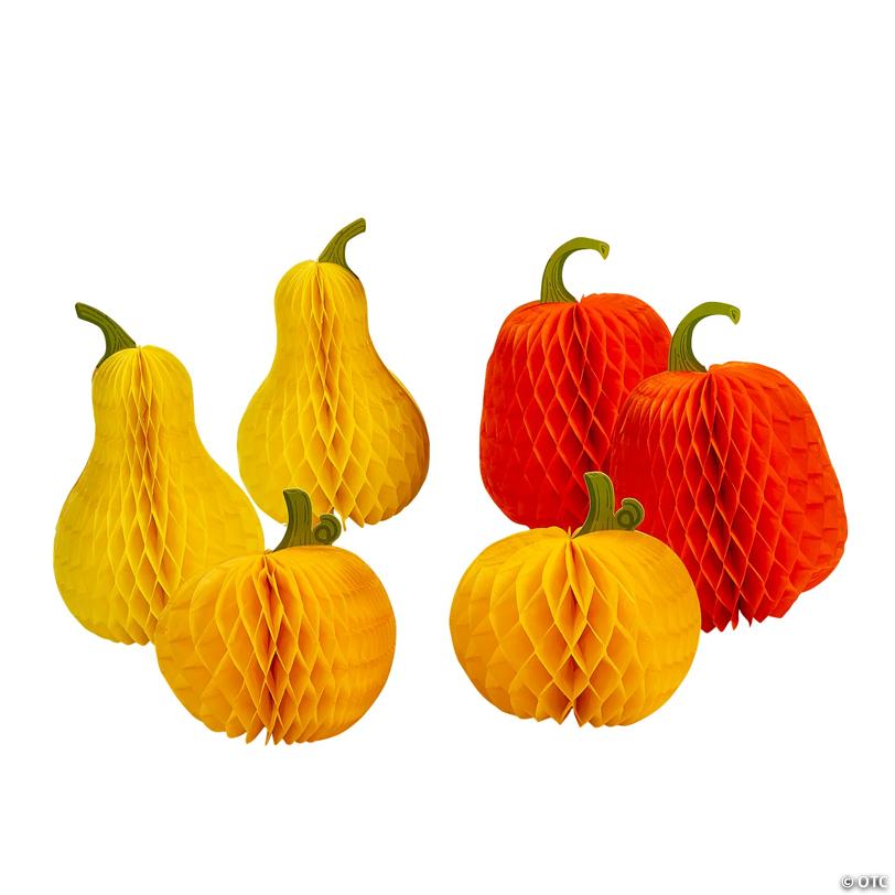 Pumpkin & Gourd Honeycomb Centerpieces – 6 Pc.