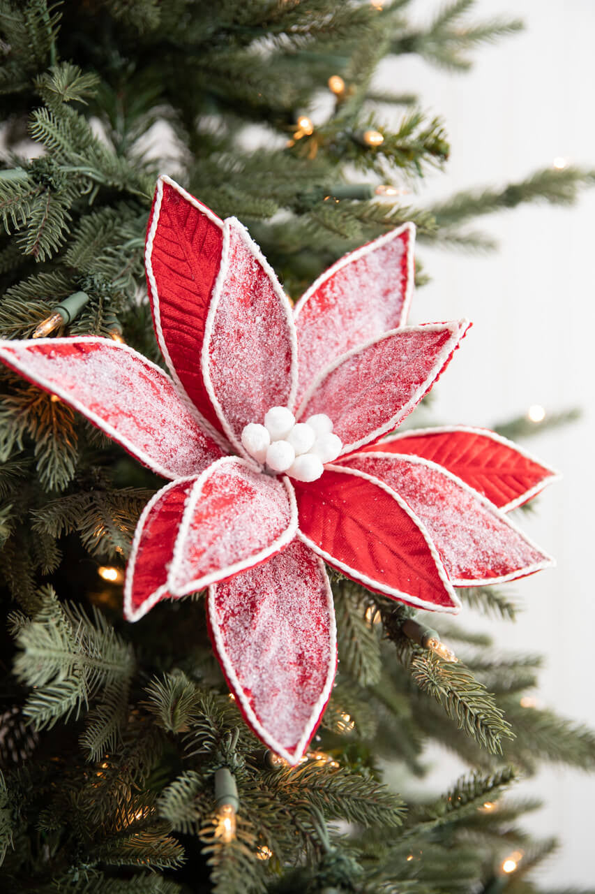 Frost Velvet Poinsettia Stem 28 Inch Christmas Decoration