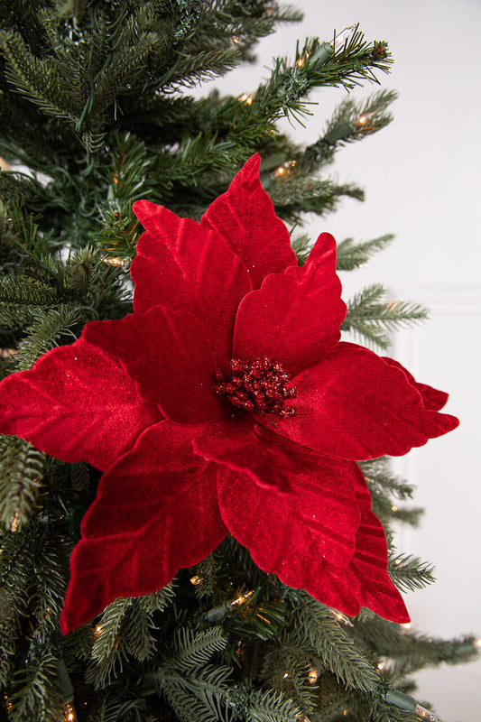 22? × 13? Red Poinsettia Stem Velvet Holiday Floral Accent