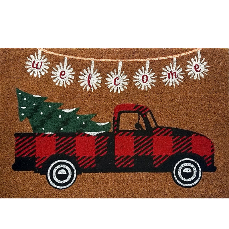 Red Checkered Truck Medium Coir Doormat