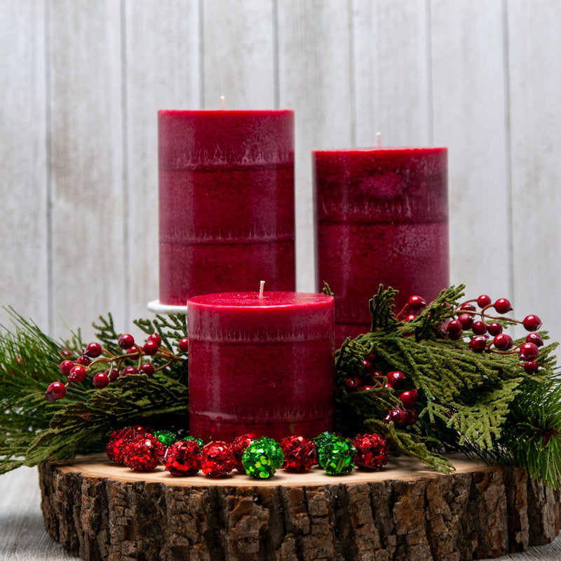 Red Scented Hand-Crafted Pillar Candles